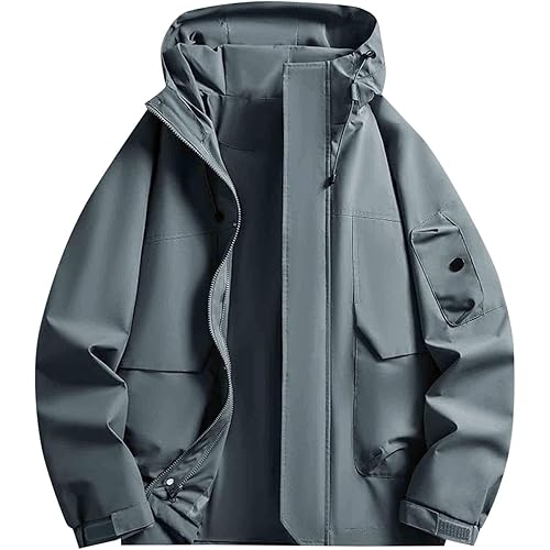 Men's Windbreaker Jacket Waterproof Lightweight Hooded Rain Coat Packable Outdoor Hiking Zip Up Outerwear