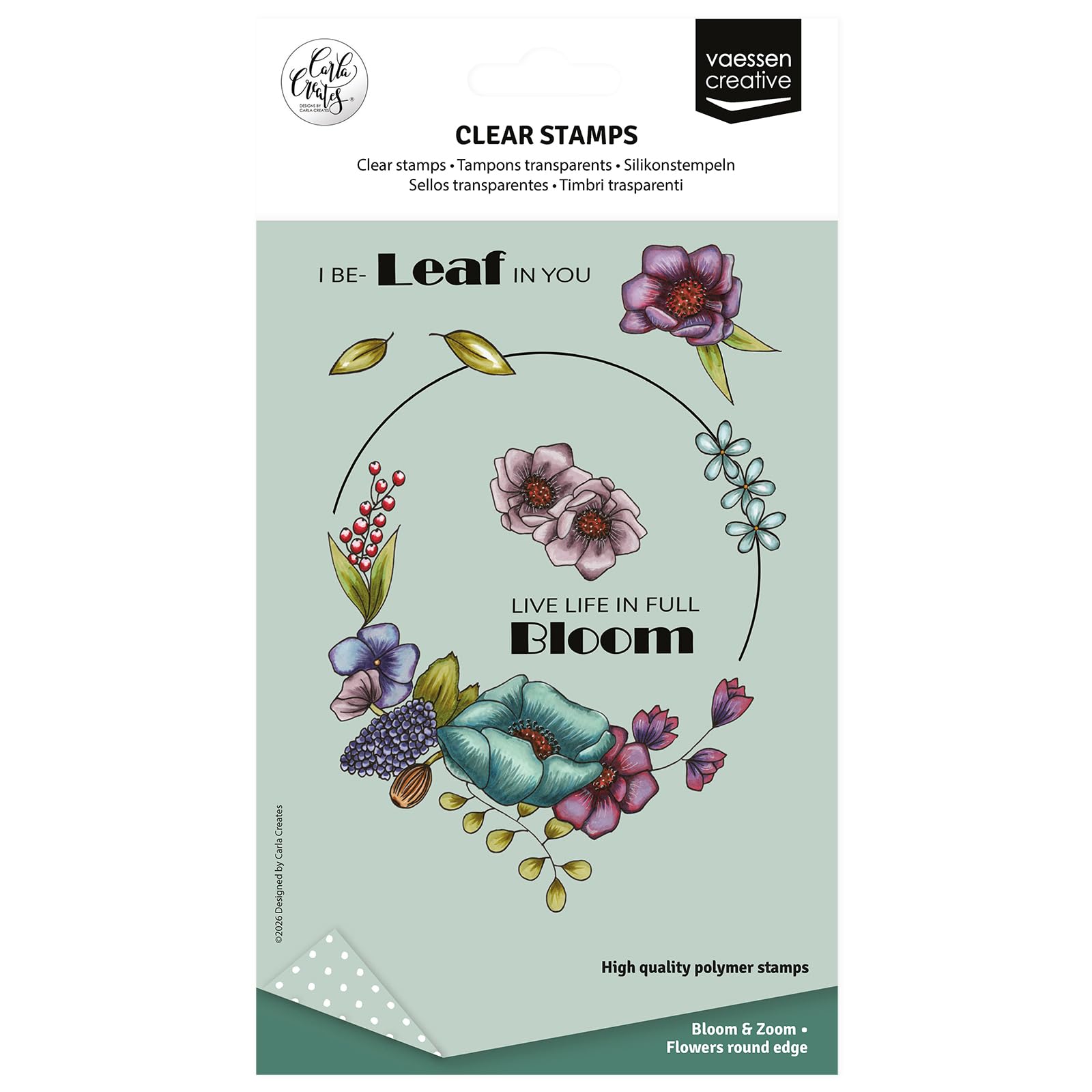 Vaessen Creative Clear Stamps 14 Pcs - Flowers Round Edge - Scrapbooking, Stamping and Card Making Supplies for Crafting, A6