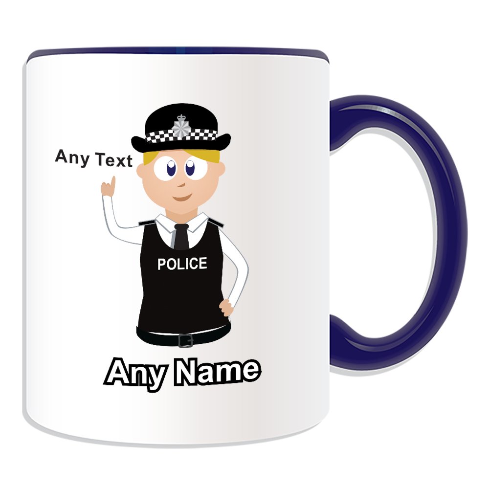 Unigift Blue Personalised Gift - Police Constable / Sergeant / (Chief) Inspector Mug (Police Design Theme, Colour Options) - Any Name / Message On Your Unique - Pc Sgt Insp Cid Ds - Blonde / Yellow Hair Policewoman Hat Cap 1 - Detective