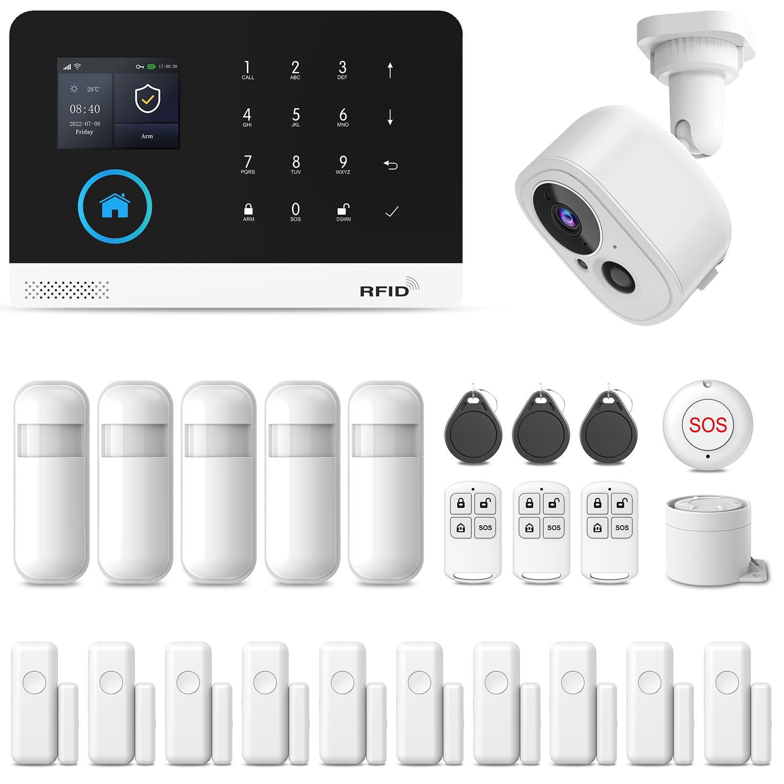 PGST Alarme Maison sans Fil WiFi 4G GSM, système d'alarme sans Fil avec caméra de Surveillance 1080p, Alarme antivol Domestique Compatible avec Alexa Google Home