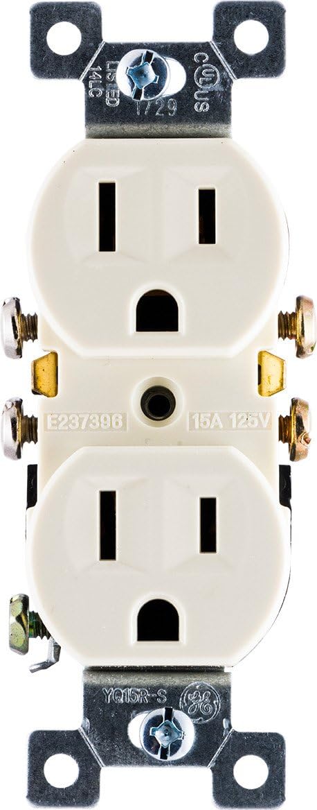 GE home electrical, Light Almond, GE Grounding Duplex Outlet, In Wall Receptacle, 3 Prong Electrical Socket, Easy Install, 15 Amp, UL Listed, 17814, Standard - - 