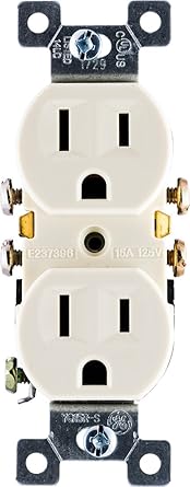 GE home electrical, Light Almond, GE Grounding Duplex Outlet, In Wall Receptacle, 3 Prong Electrical Socket, Easy Install, 15 Amp, UL Listed, 17814, Standard
