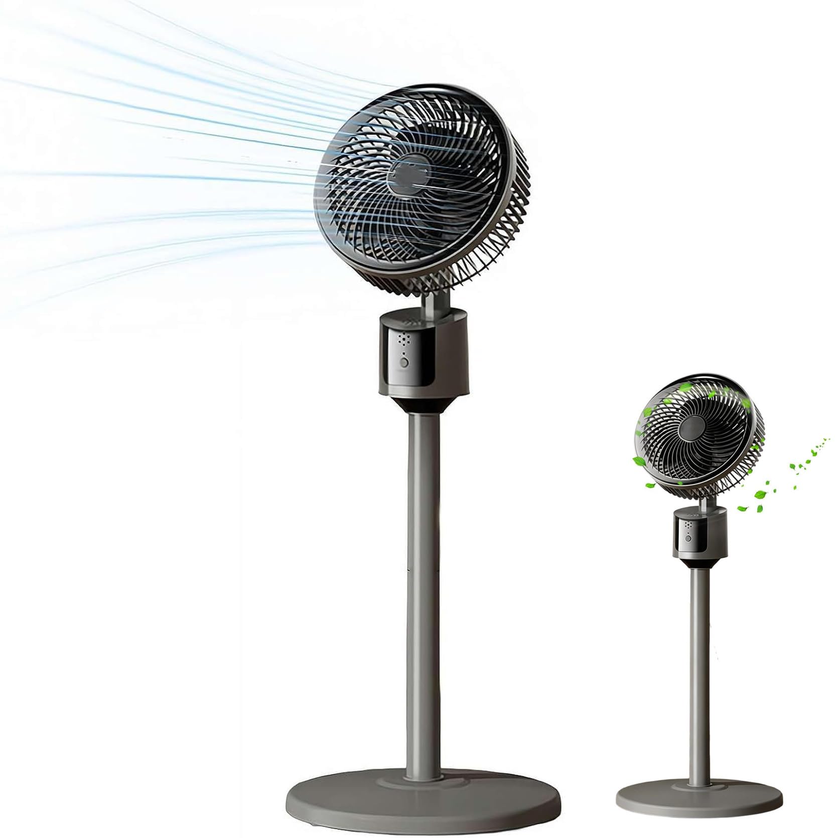 Standing Fan for Bedroom, Quiet Bedroom Pedestal Fan, Cooling Tall Standing Fan, Powerful Airflow Whole Room Air Circulator, Powerful 5-Meter Airflow, 3 Speeds, USB, Quick Assembly for Home、Grey