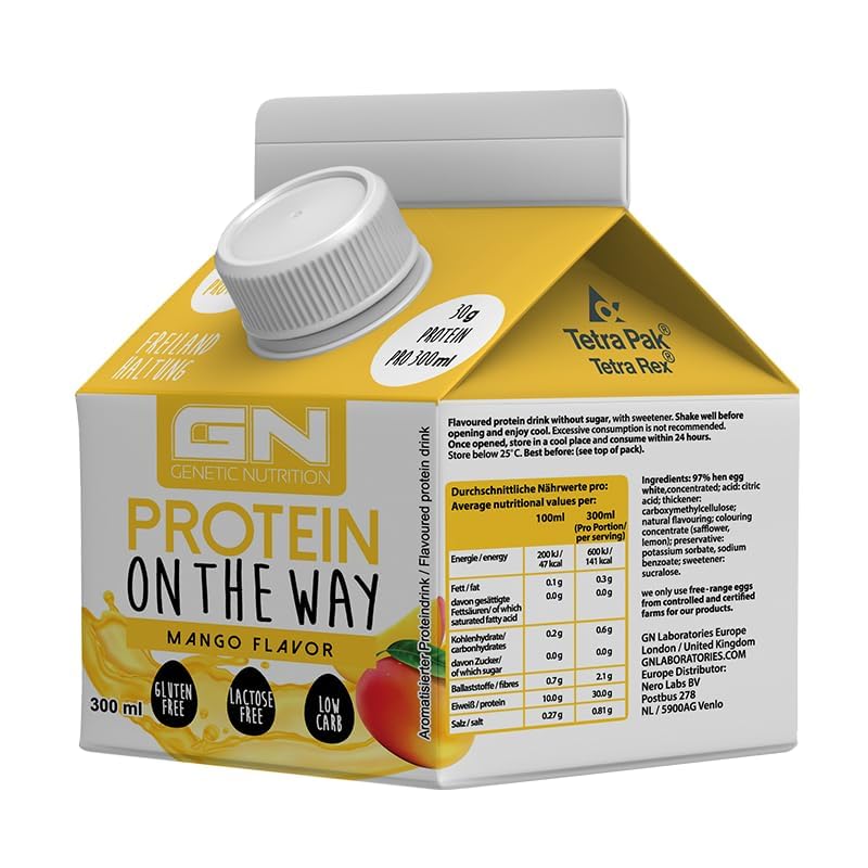 Egg White Liquid Eiweiß aus Freilandhaltung praktischer laktosefeier Eiklar Protein Drink High Protein Low Carb Pasteurisiert Ideal für Shakes Kochen - Protein on the Way (6 x 300ml Mango)