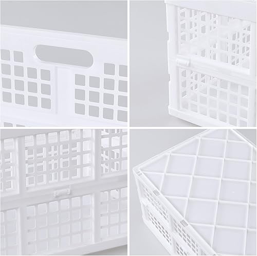 Miniatura 3 de Paquete de 2 cajas de almacenamiento plegables de plástico, 40 L, cesta de almacenamiento plegable apilable grande, color blanco