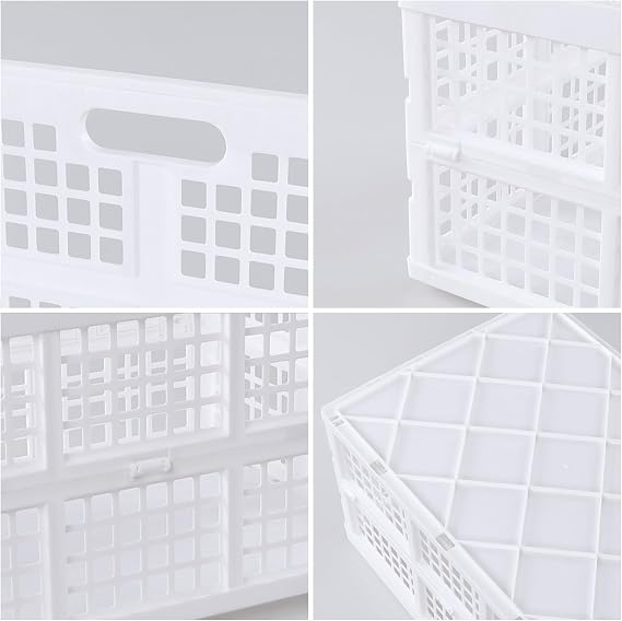 2-Pack Large Collapsible Storage Crate, 40 L Storage Basket, White | Large Capacity, Collapsible Design, Stackable Plastic Crate, Built-In Side Handles, For Home Garage Pantry Storage