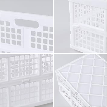 2-Pack Large Collapsible Storage Crate, 40 L Storage Basket, White | Large Capacity, Collapsible Design, Stackable Plastic Crate, Built-In Side Handles, For Home Garage Pantry Storage