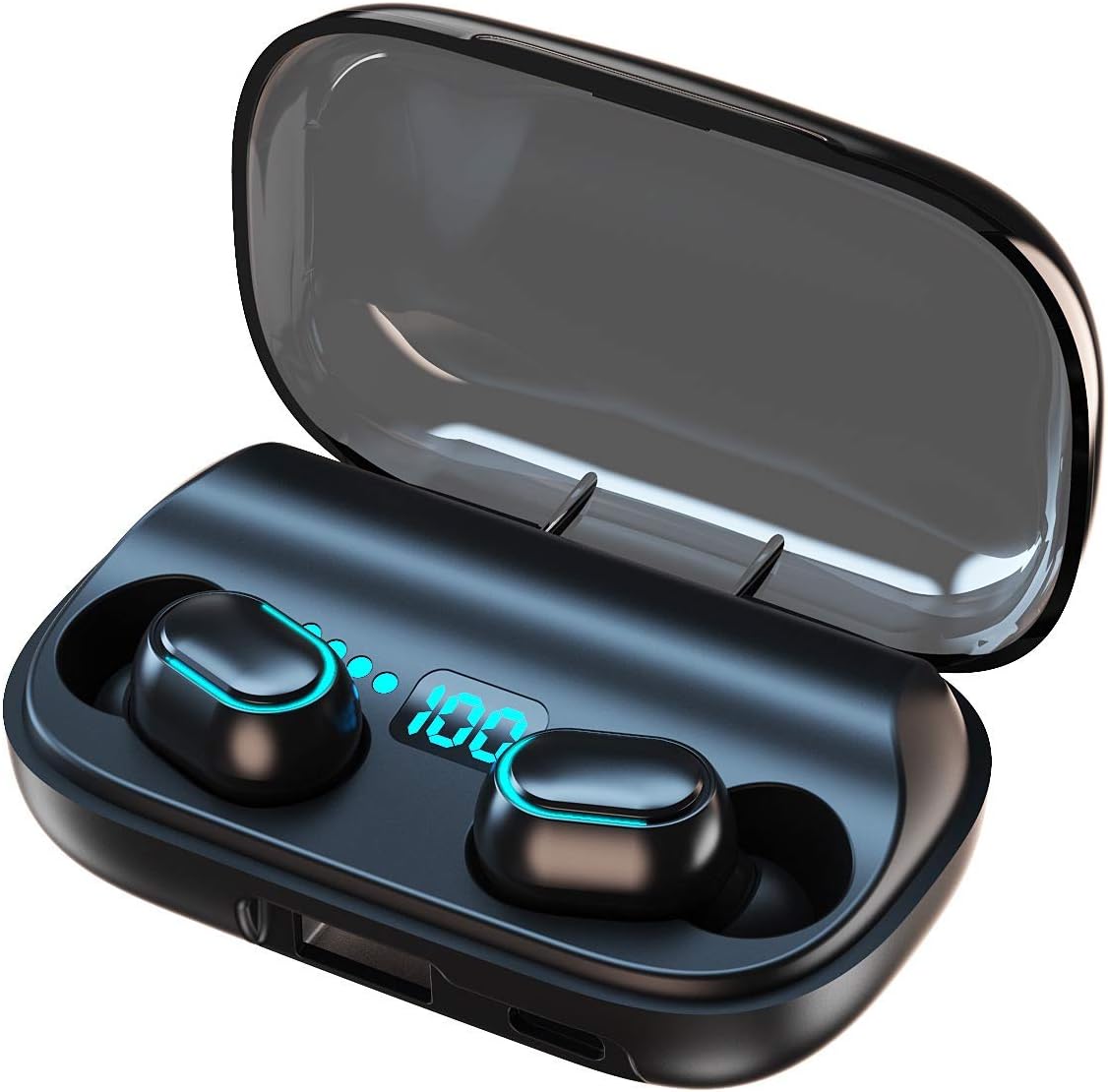 MIUMIUPOP Wireless Bluetooth Earbuds, Immersive Bass Stereo Noise Cancelling Headphones, Portable Charging Case with LED Display, Headset for Sports, Home, Work Black