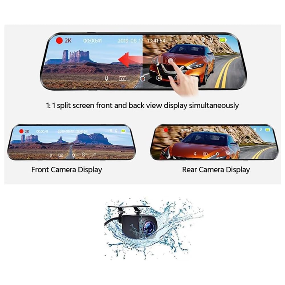 pour Nissan Juke 2010-2025 Dash Cam Rétroviseur, 10" Écran Tactile Caméra de Voiture 2K Avant et 1080P Arrière, Vision Nocturne,2K+1080P+WiFi