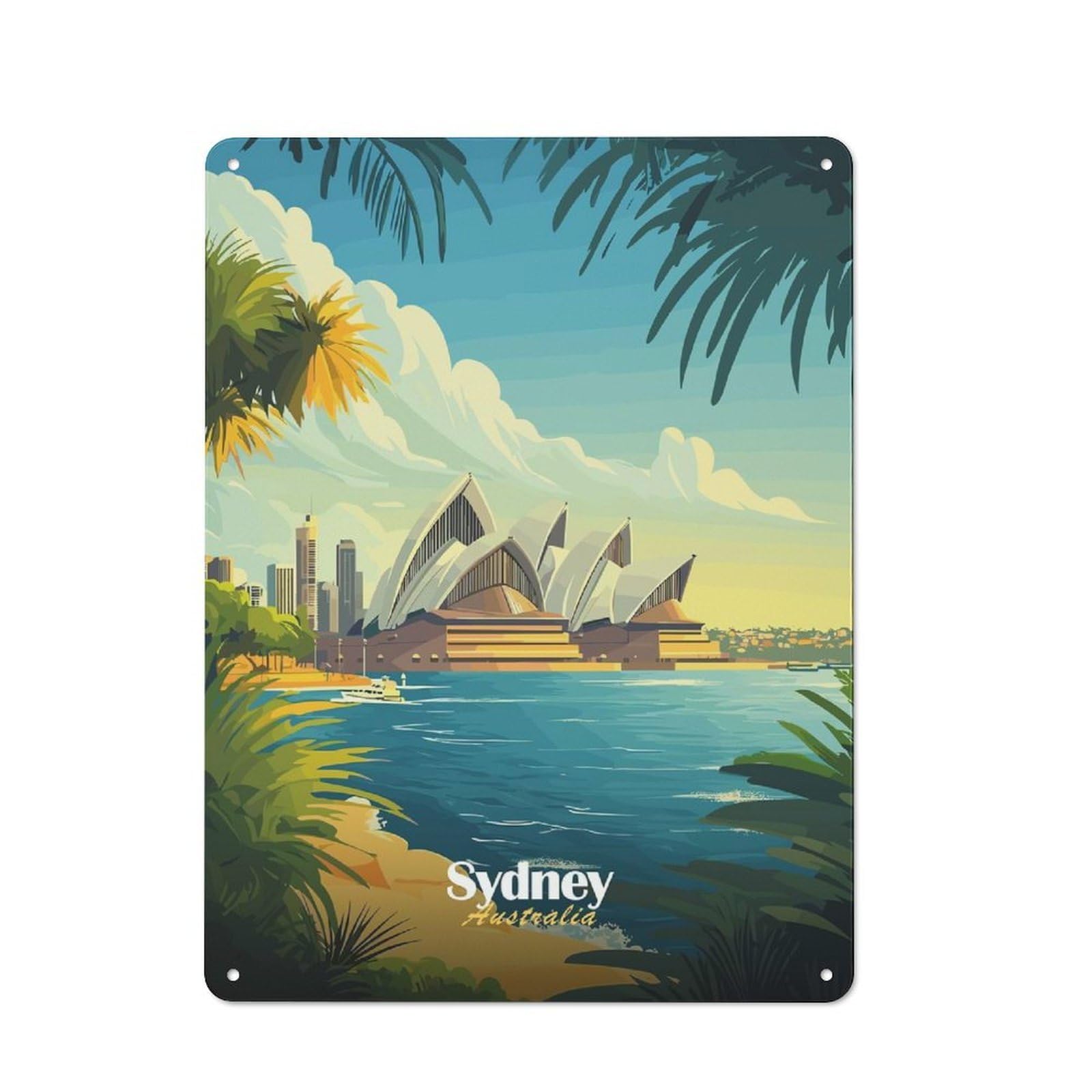 Junmoney Style-19 Metal Wall Art Sign With Sydney Opera House Poster Design 40X30cm, Vintage Vintage Wall Decor For Living Room, Hallway, Kitchen Or Cafe