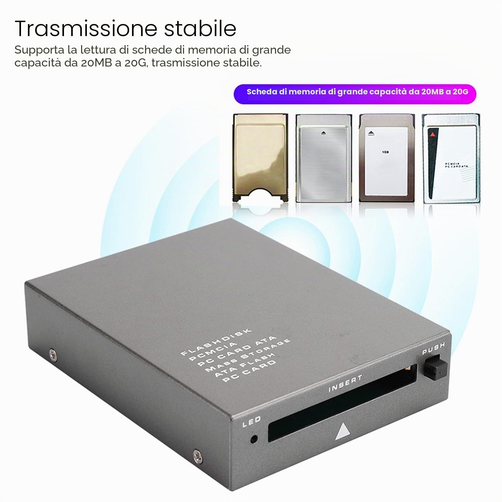 Adattatore per Lettore di Schede PCMCIA da USB a PC, Lettore di Schede PCMCIA Ad Alta velocità Lettore di Schede di Memoria Scheda PCMCIA Portatile, Supporto 20MB-20G Plug and Play