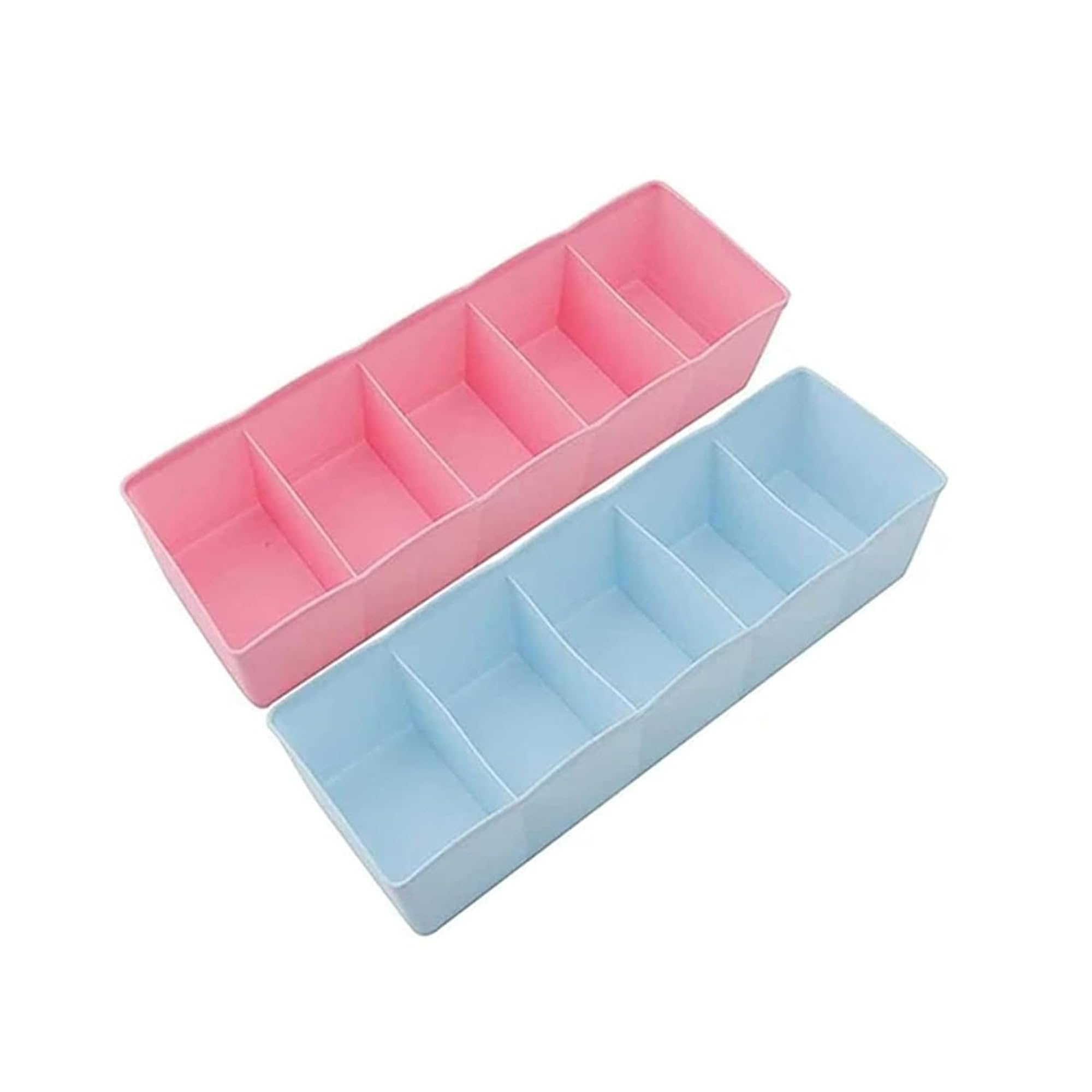 Sulfar 5-Compartment Drawer Organizer Boxes (Pack of 2) | Socks, Underwear, Handkerchief Storage | Foldable Closet & Dresser Organizer | Space Saving Storage Bins for Wardrobe | Multicolor