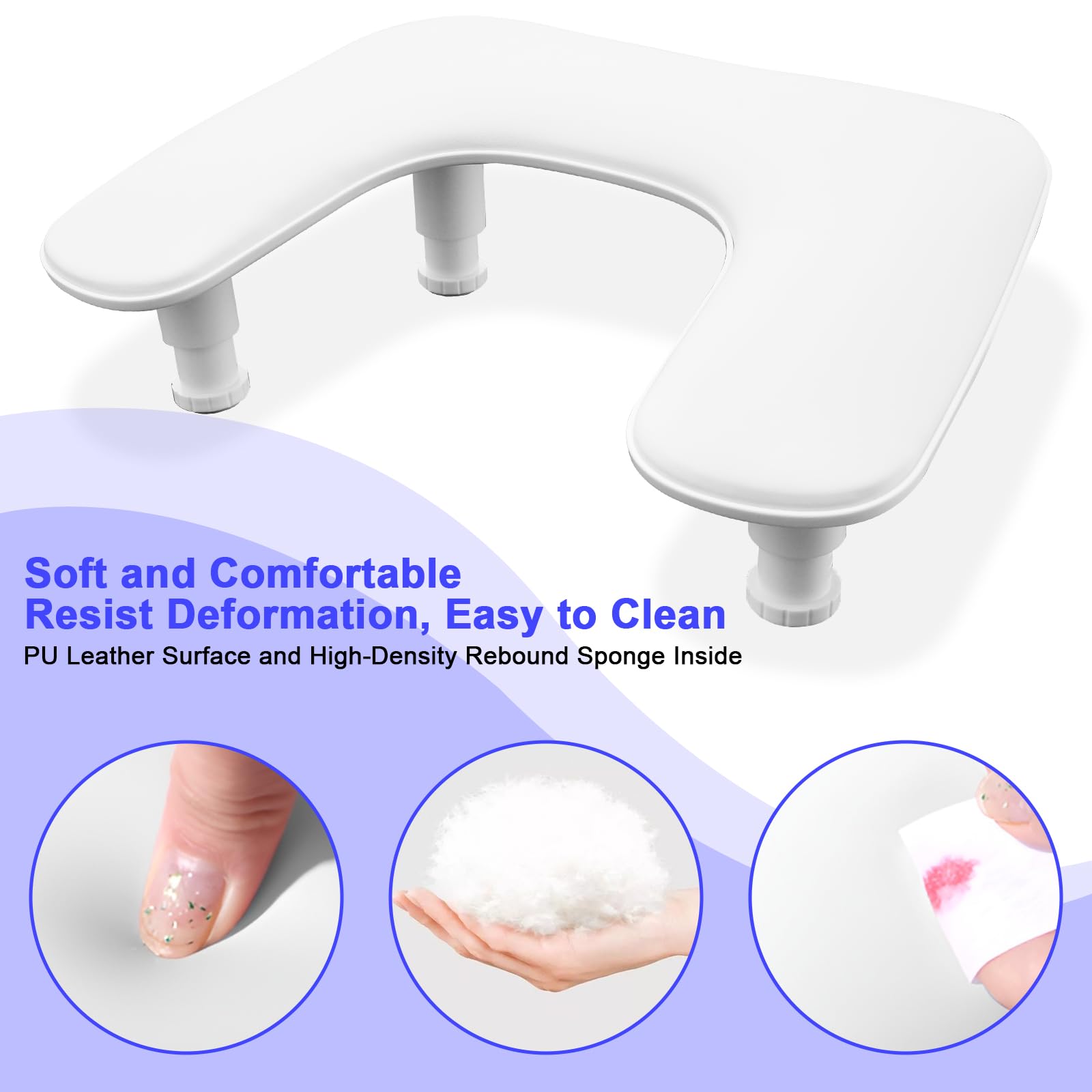 Diesisa Poggiamano per Unghie, Poggia Mani per Unghie a Forma di U, Cuscino per Unghie Professionale Altezza Regolabile, Cuscino Poggiamani per Manicure, Poggiabraccia per Unghie Antiscivolo (Bianco)