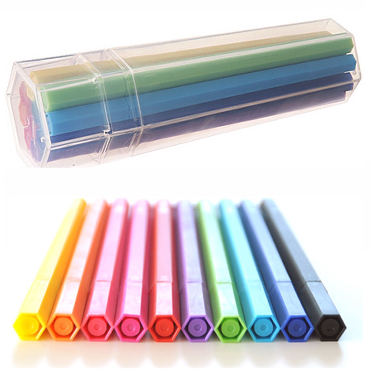 Muji Hexagonal Aqueous Ink Pen, 10 Colors Set in Tube