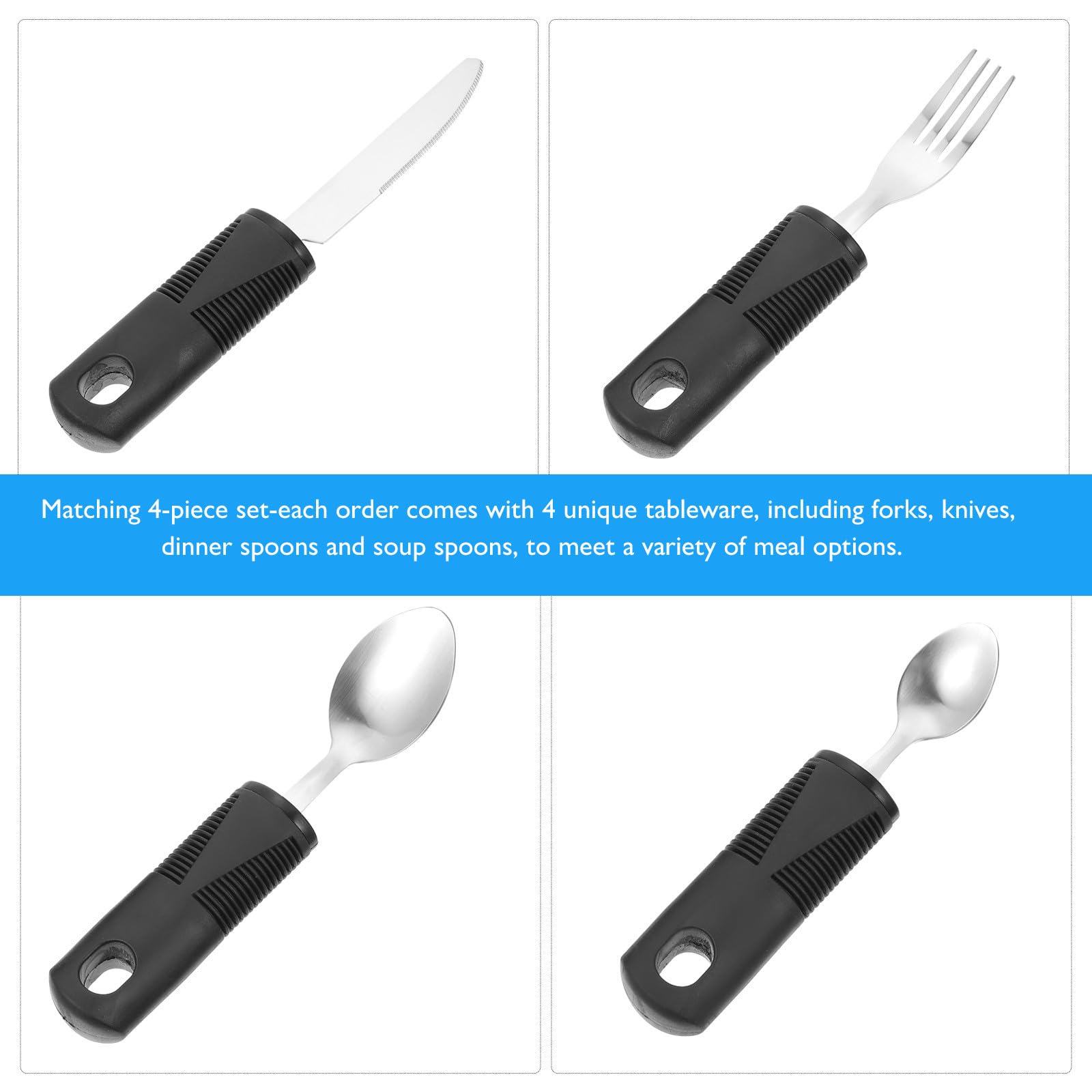 Lurrose Set di Posate Ergonomiche Antiscivolo per Disabili in Acciaio Inossidabile e Plastica Manici Sagomati, Facile da Impugnare e Riporre, per Anziani e Riutilizzabile Colore Casuale