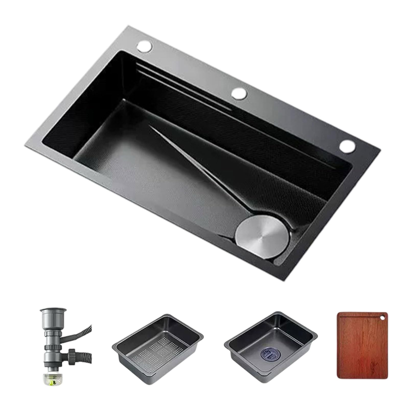 WBJGUOD Kitchen Sink 304 Stainless Steel Sinks Modern with Drain Set Single Bowl Utility Multiple Accessories for Kitchens Bathrooms