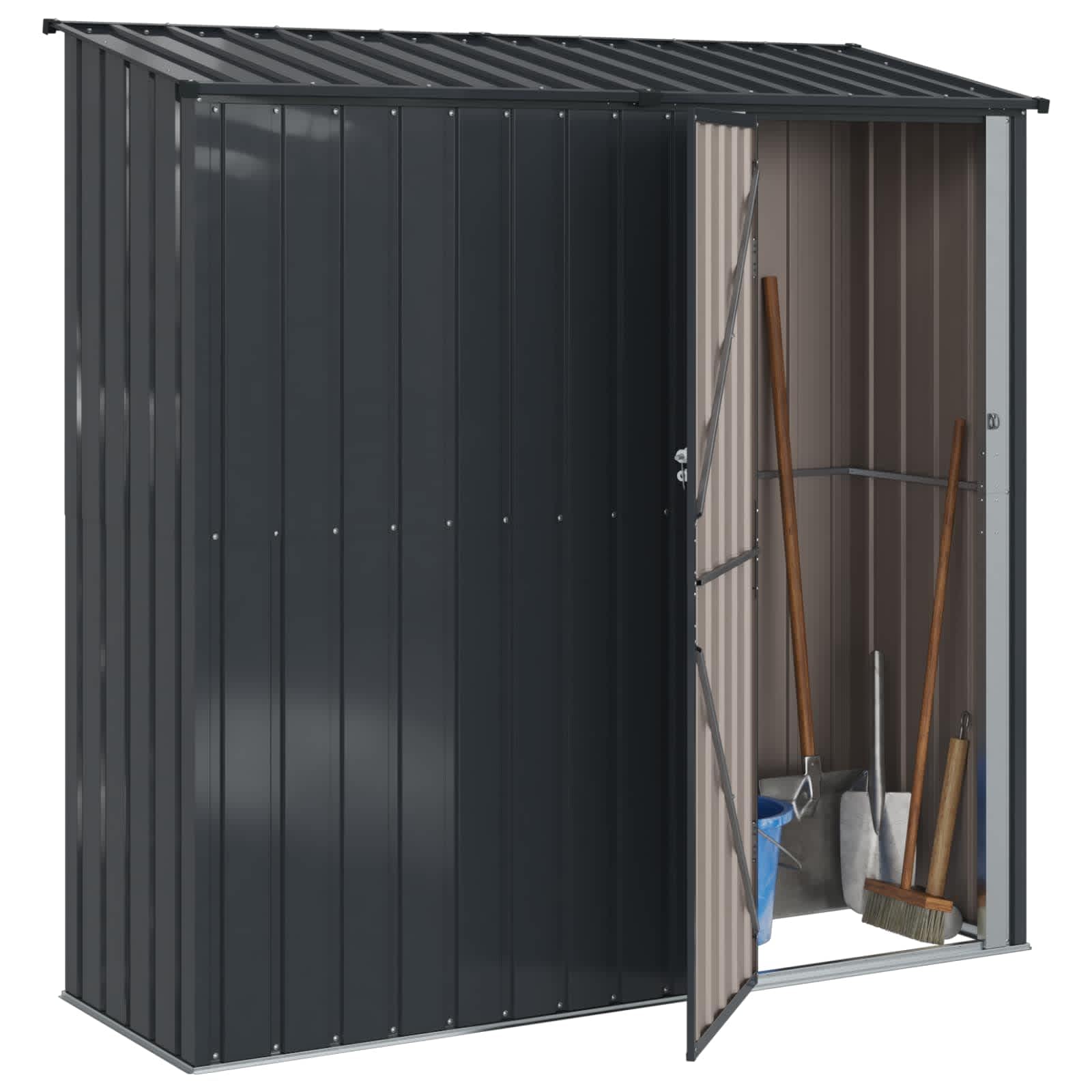 Domek ogrodowy, antracyt, metalowy, 203,5 x 73 x 200 cm, z miejscem do przechowywania, zamykany, odporny na warunki atmosferyczne, na taras, podwórko, balkon, domek na narzędzia, do przechowywania