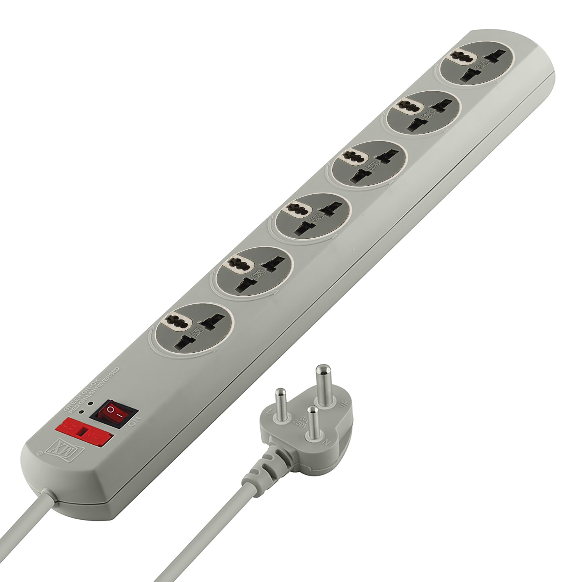 MX 180° Rotating 6‑Universal Socket Power Strip 5 m Cord – Master Switch, Fuse, LED, Spike‑Guard Surge Protection-image-41