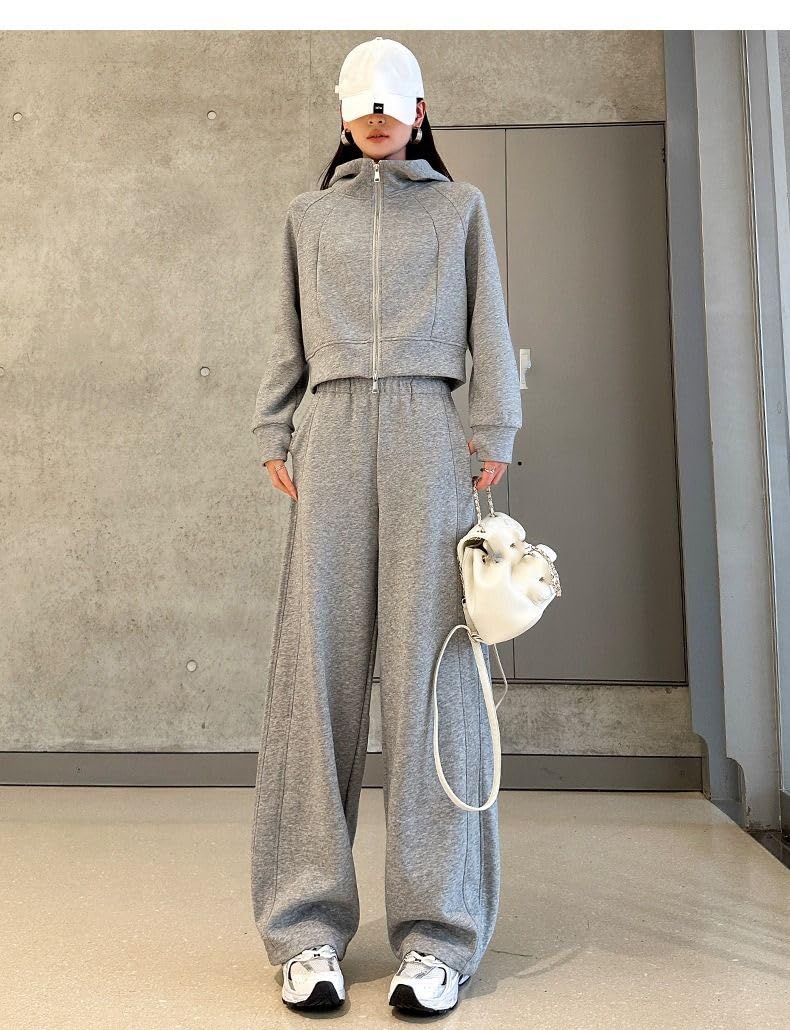 Ensemble 2 pièces sport pour femme, pantalon large et sweat décontracté