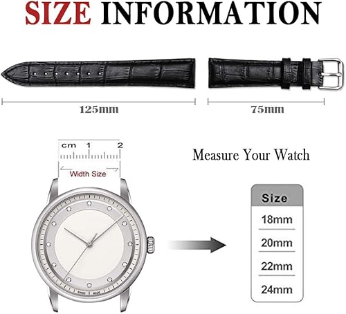 Miniatura 2 de Correa de reloj de cuero genuino estilo cocodrilo de repuesto de cuero genuino de becerro con cierre de hebilla de metal inoxidable de 0.472 in,