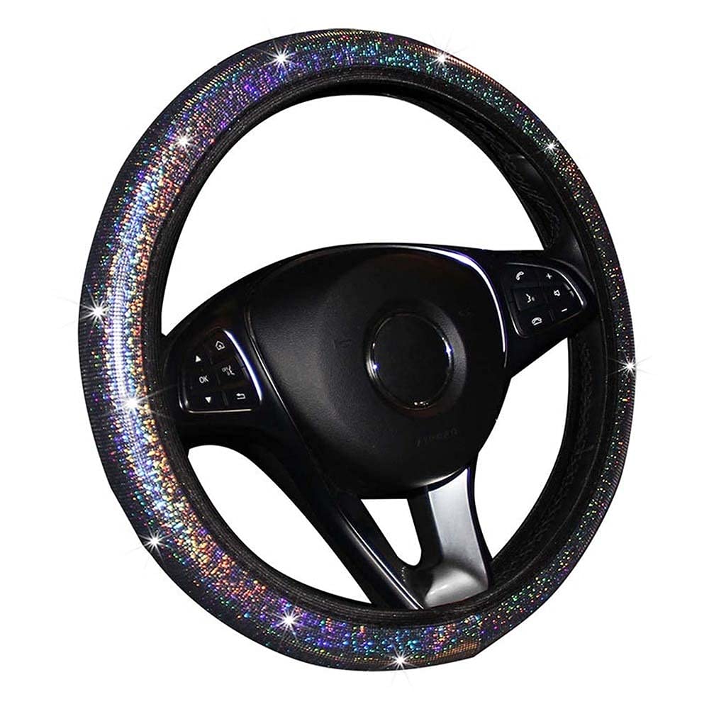 FortooAutomotive Interior Accessory Starry Bling Car Steering Wheel Cover Stretch Universal Fit Anti-Slip Protector 14.5-15inch (Silver)