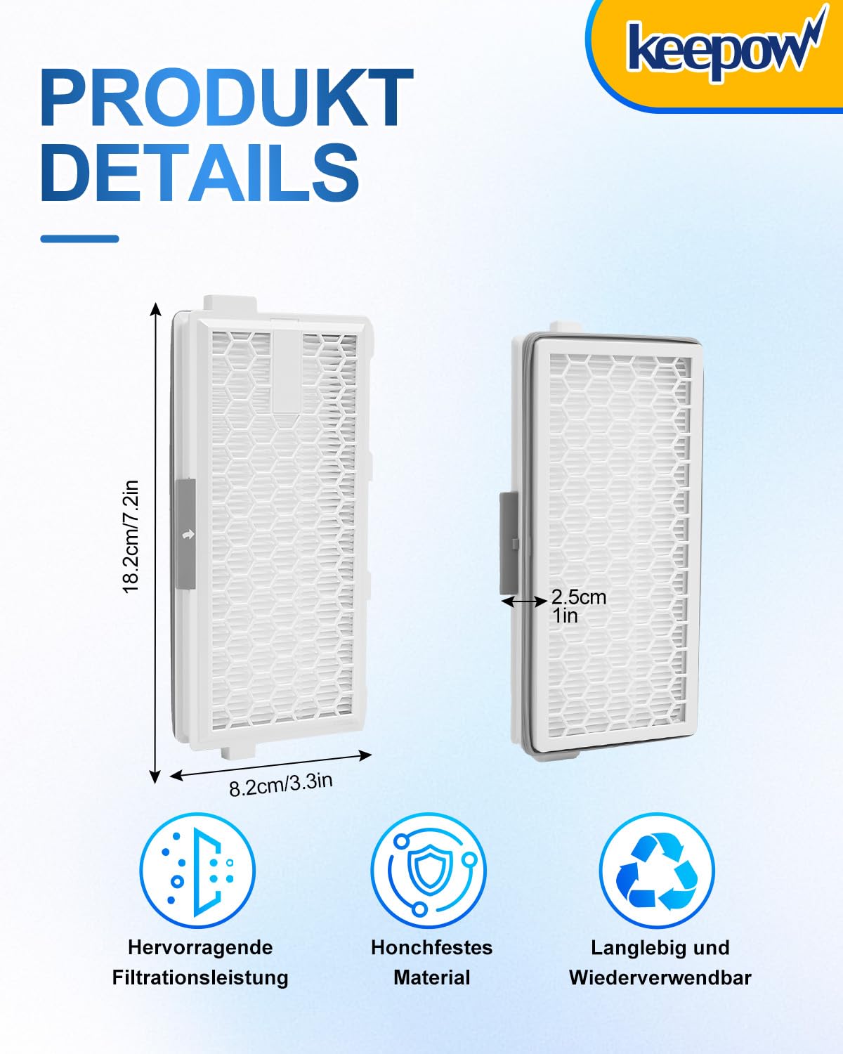 KEEPOW 1 filtr HEPA AirClean 50 do Miele Complete C3/C2 & Compact C1/C2 | Filtr AirClean SF-HA 50, nadaje się do prania, wysoka wydajność filtra, łatwa wymiana, dla alergików, dla Miele S8340