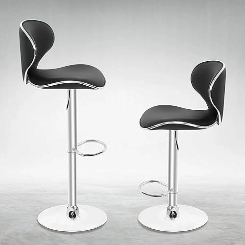 Miniatura 4 de MoNiBloom Juego de 2 taburetes de bar, modernos de piel sintética negra, altura de mostrador, respaldo y reposapiés para bar, cocina, comedor, sala