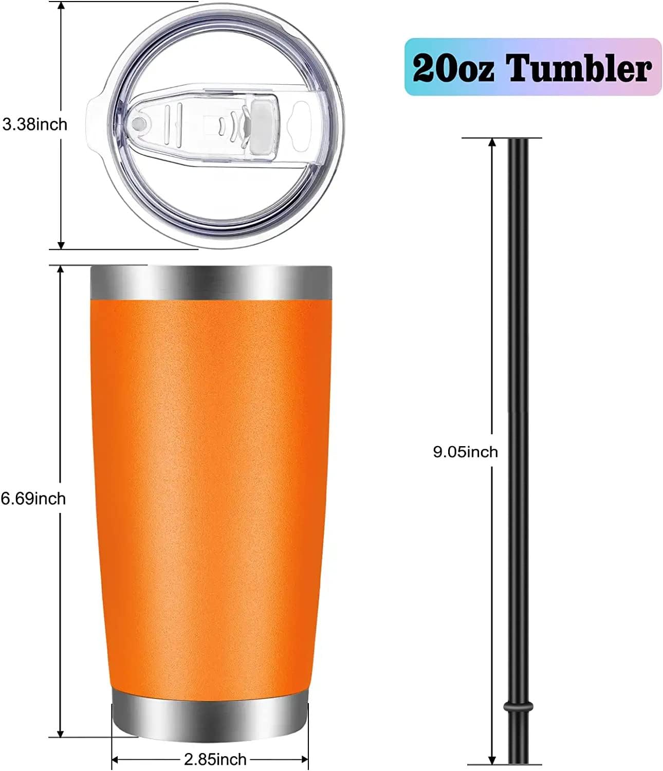 VEGOND 20oz Tumbler with Lid and Straw Stainless Steel Tumbler Cup Vacuum Insulated Double Wall Travel Coffee Mug Powder Coated Coffee Cup(Orange 1 Pack) - Image 3