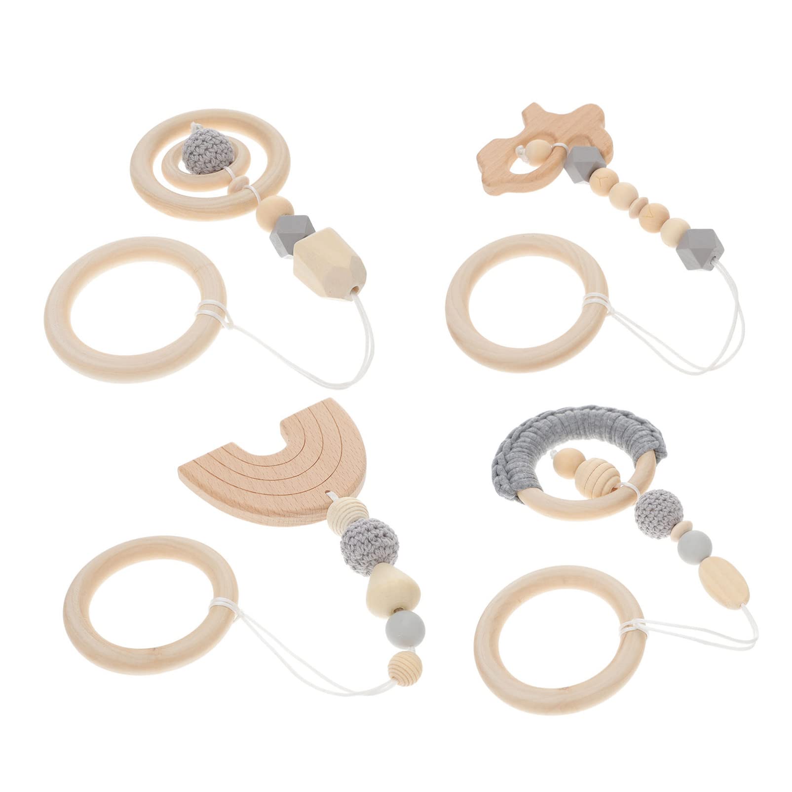 Toddmomy Baby Stroller Hanging Toy 4pcs Baby Gym Wood Toys, Wooden Baby Play Gym Hanging Toys Sensory Montessori Toys for Infant Stroller Crib Travel Activity Hanging Toys