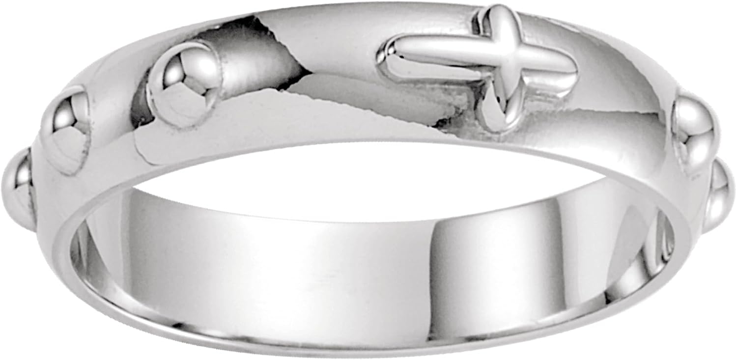 Sterling Silver 5mm Rosary Ring – Faith-Inspired Elegant Jewelry for Men & Women, Ideal Religious Accessory, Unisex Prayer Ring