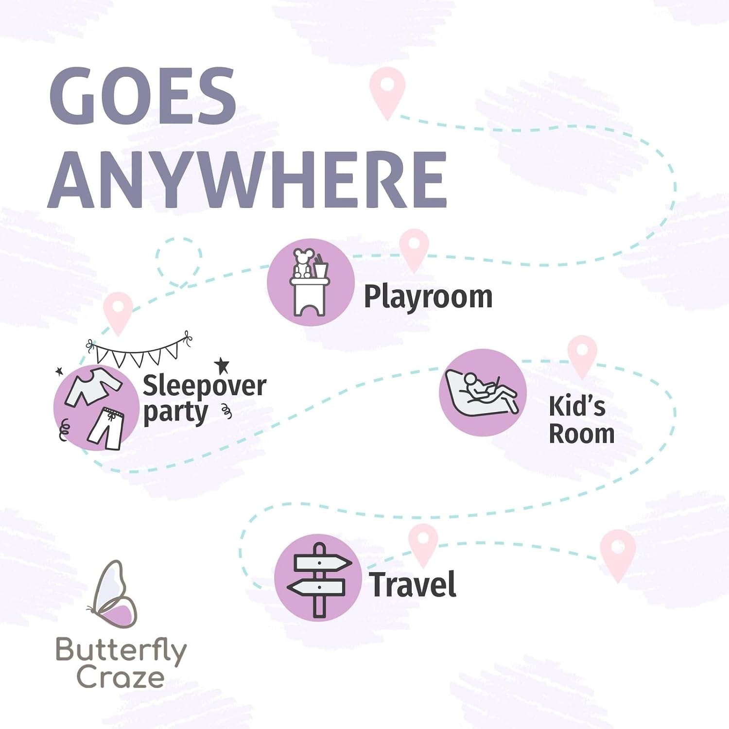 Butterfly Craze Floor Pillow Case, Mattress Bed Lounger Cover, Purple, King Size - Cozy Seating Solution for Kids Ages 3-14, Recliner Cushion, Perfect for Reading, TV Time (Pillow Not Included)