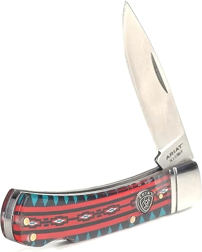 Miniatura 2 de ARIAT Hoja lisa grande de 3 pulgadas en cuchillo plegable de acrílico azteca colorido