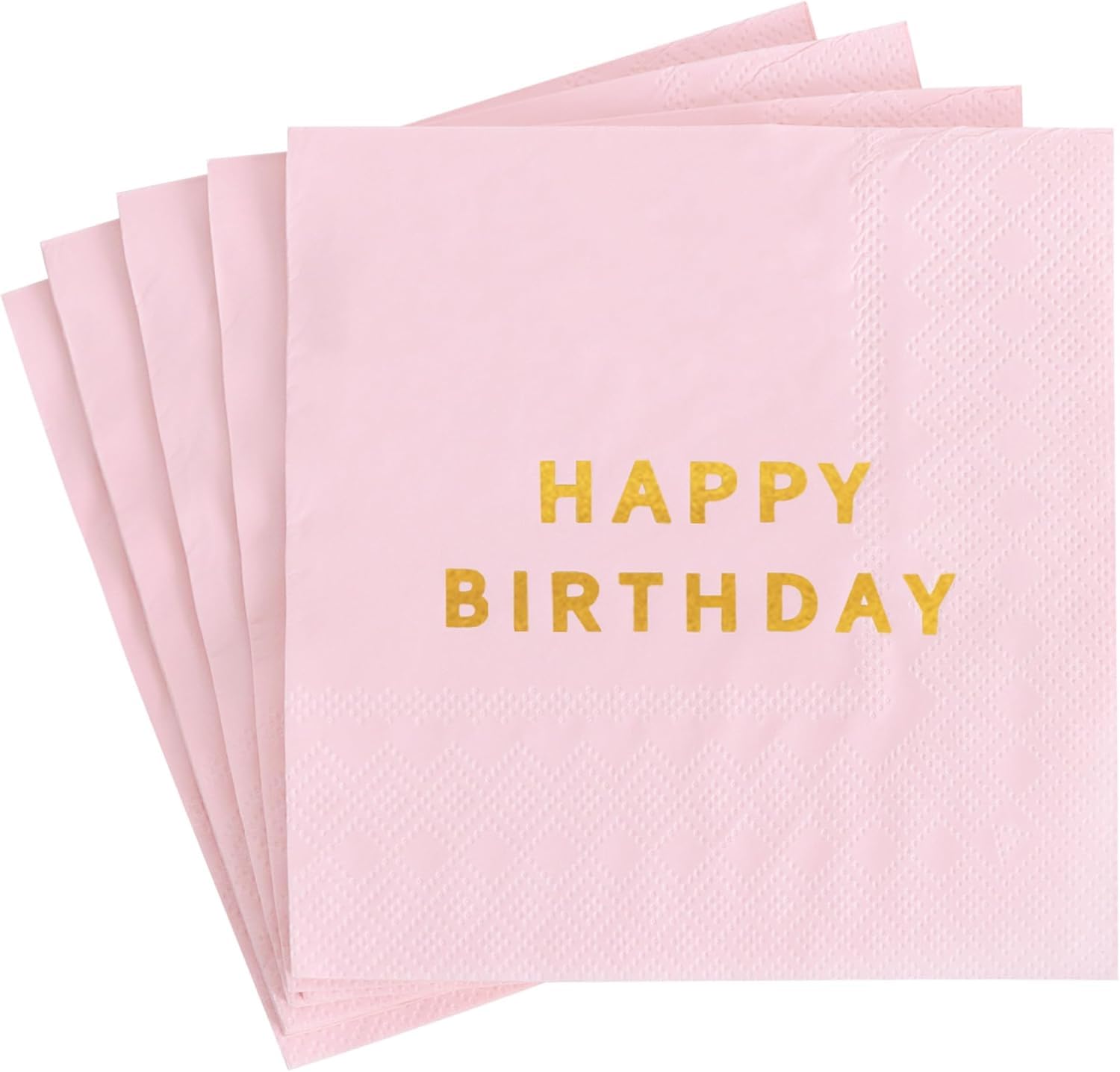 52 Pack Gold Foil Happy Birthday Cocktail Napkins - Birthday Party Dinner Hand Napkin for Party Supplies Decorations Table Decor for Women man(5" Folded 3 Ply-Pink)