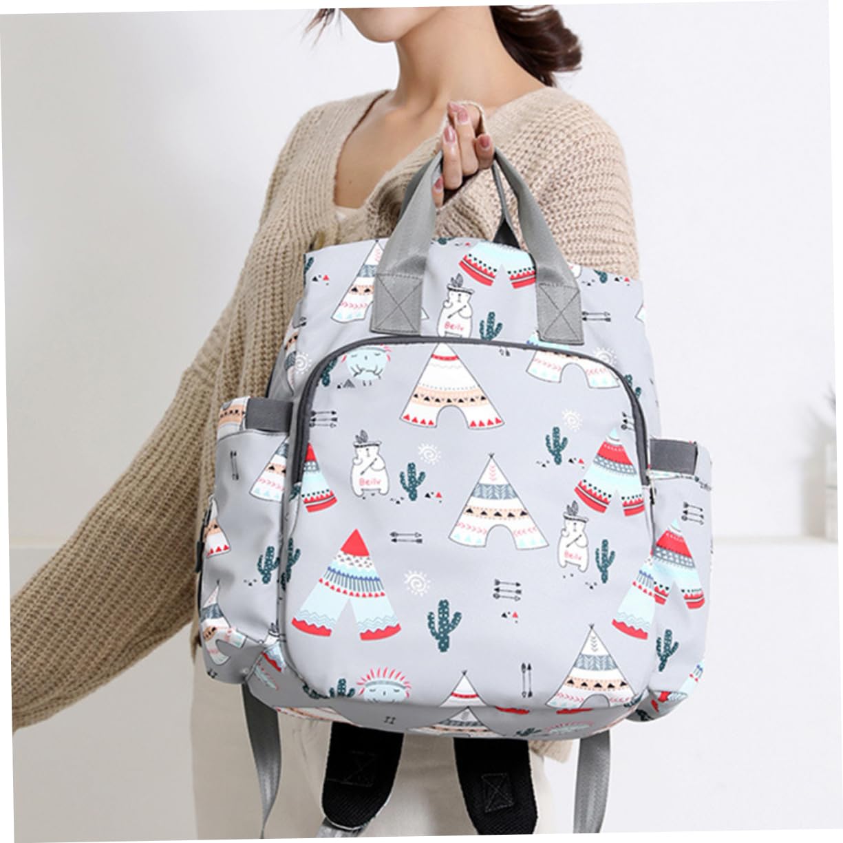 Mumienschultertasche für Mütter Praktischer Organizer Dunkelgrau für Unterwegs mit Großem und Feuchtigkeitsbeständigem