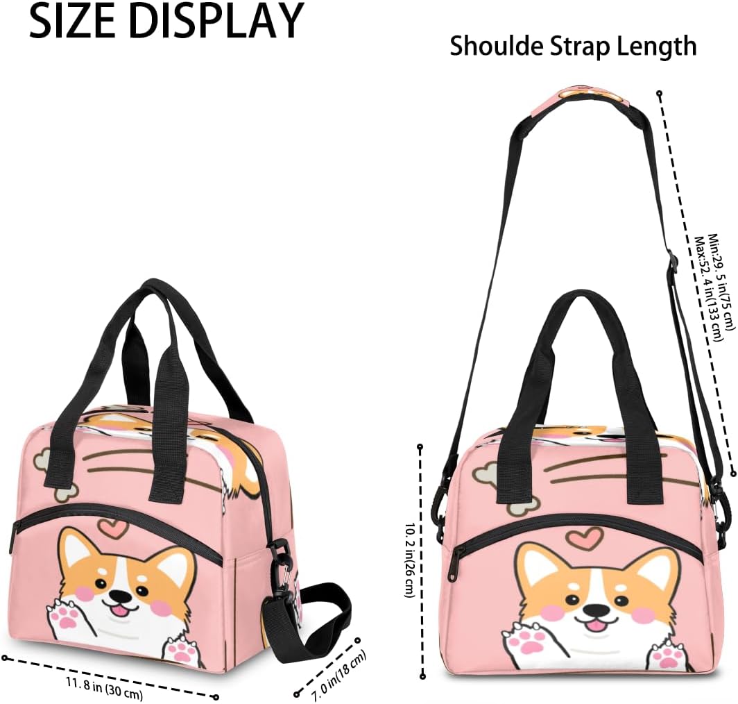 Cute Corgis Love Insulated Lunch Bag for Women Men Reusable Lunch Box Cooler Bag Large Leakproof Lunch Tote with Adjustable Shoulder Strap for Adult Work Picnic Camping Beach Office image 4