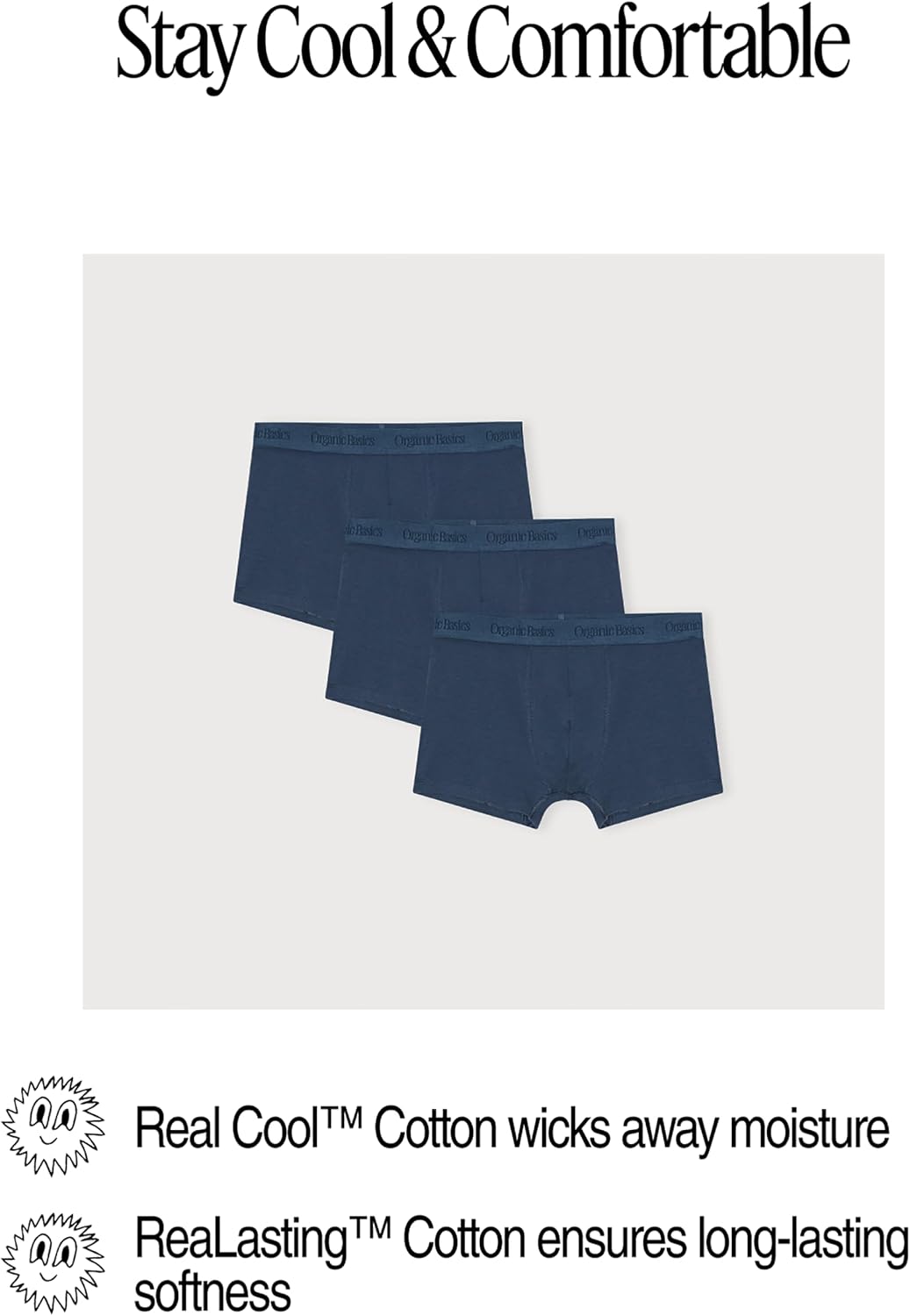 Organic Basics Men's Core 3" Organic Cotton Boxer Trunk Underwear 3-Pack
