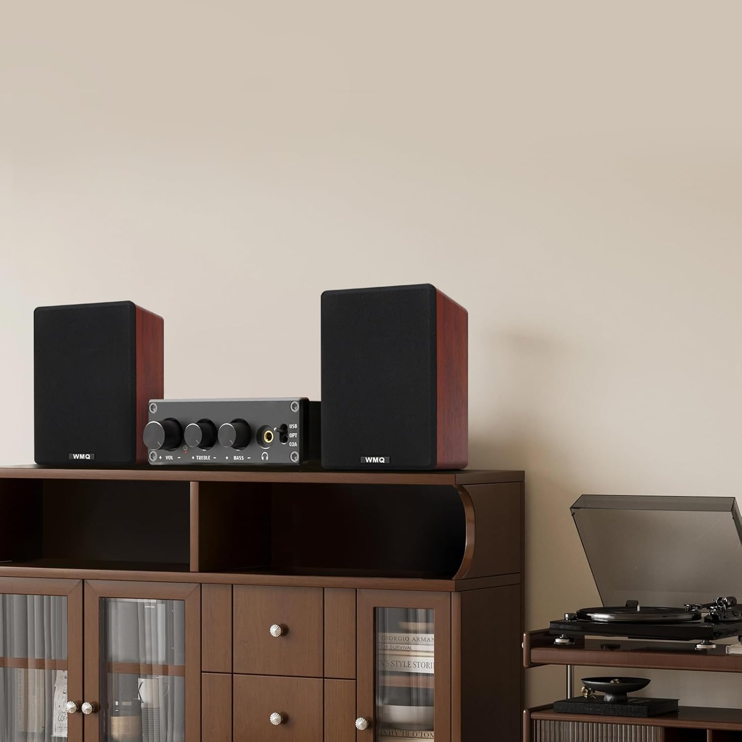 40W*2 Passive Bookshelf Speakers for Record Players and Home Theater Systems, Midrange and High-Frequency Stereo Speakers, Indoor Rear Surround Speakers, Requires a Receiver or Amplifier, (Brown)