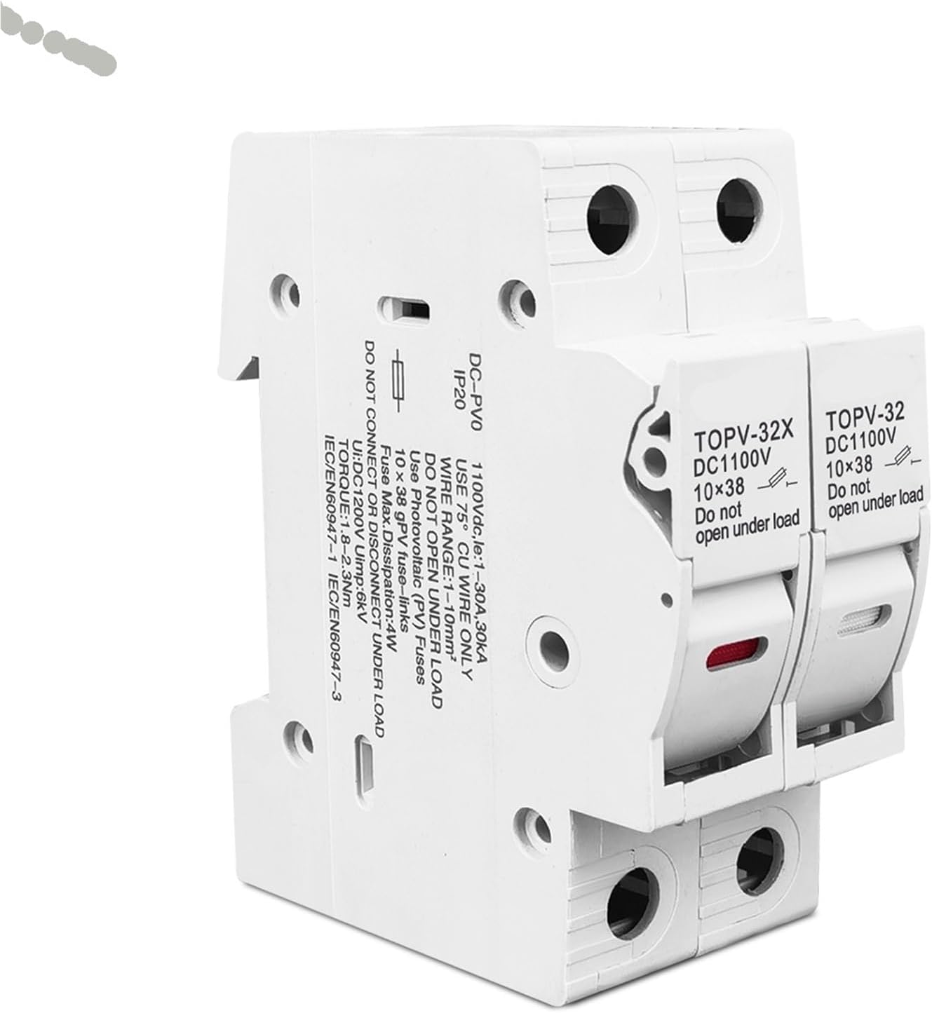 1P 2P DC Fuse Holder 10 * 38mm High Voltage Solar PV 1100V TOPV-30 Base Protector 1Pcs(2P with LED)