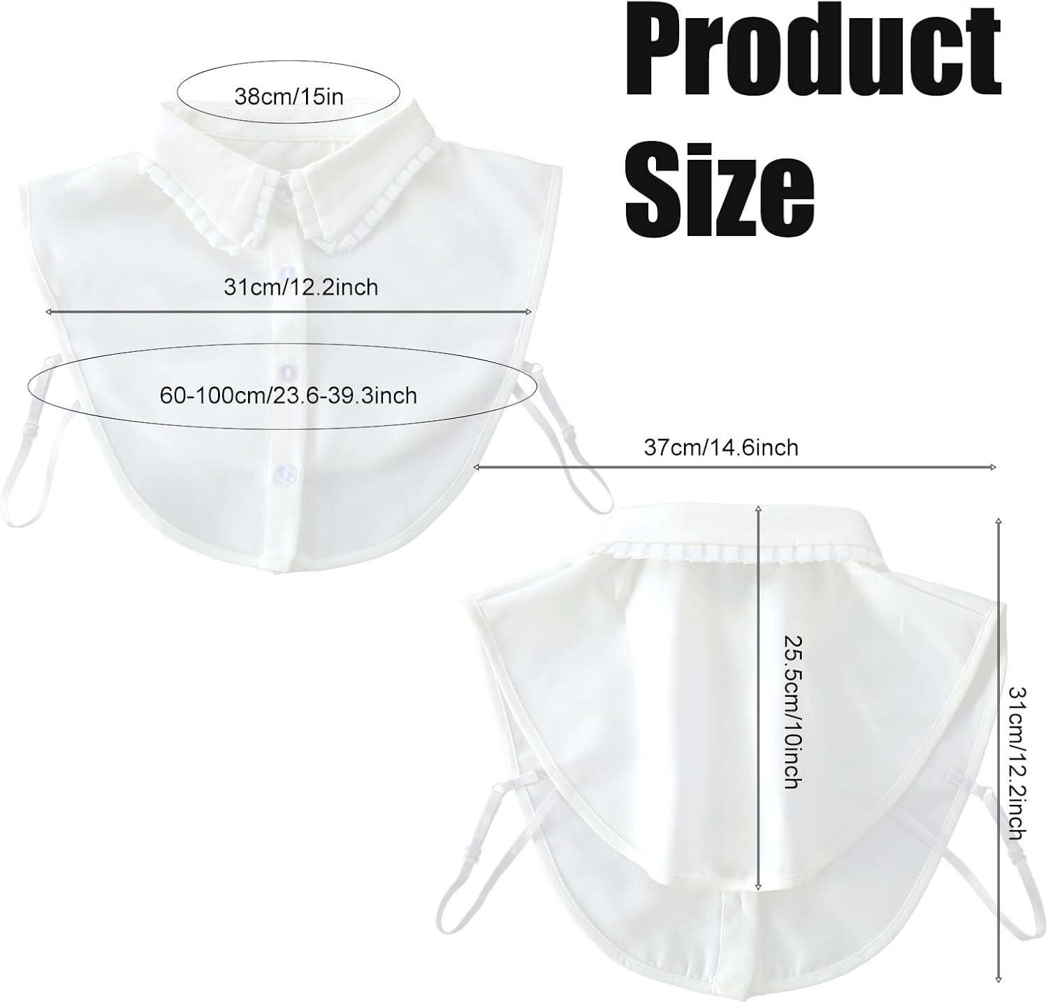 Fake Collar Detachable Rhinestone Dickey Collar Blouse Half Shirts Peter Pan Faux False Collars Half Shirt Blouse False Collars for Women White - Image 2