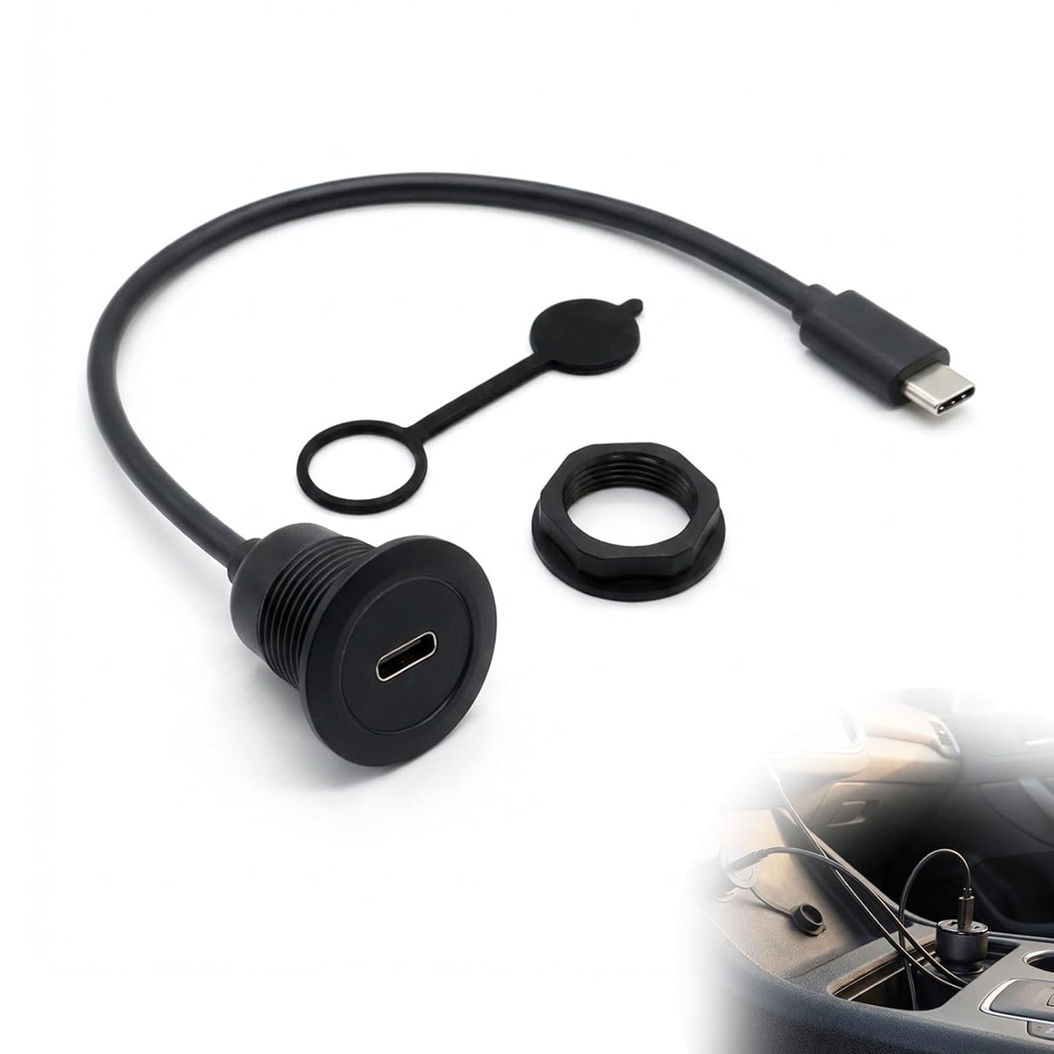 Jetstream USB-C 3.0 Panel Flush Mount Cable USB C Embedded Mounting Adapter Fast Type C Male to Female Screw Mounting Connector 20V 3A Suitable for Car Ship Motorcycle Computer 30 cm