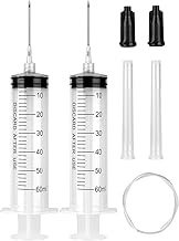 2 Pack 60ml Syringe with 55.1” Tube and Needle 16G 1.5”, Luer Lock Syringes with Cap for Fluid Suction Injector, Drawing Oil, Fluid, Water, Lab, Pets