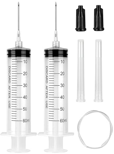 2 paquetes de jeringas de 60 ml con tubo de 1,65 m y aguja de 16G 3,8 cm, jeringas Luer Lock con tapa para succión de fluidos, extracción de aceite,