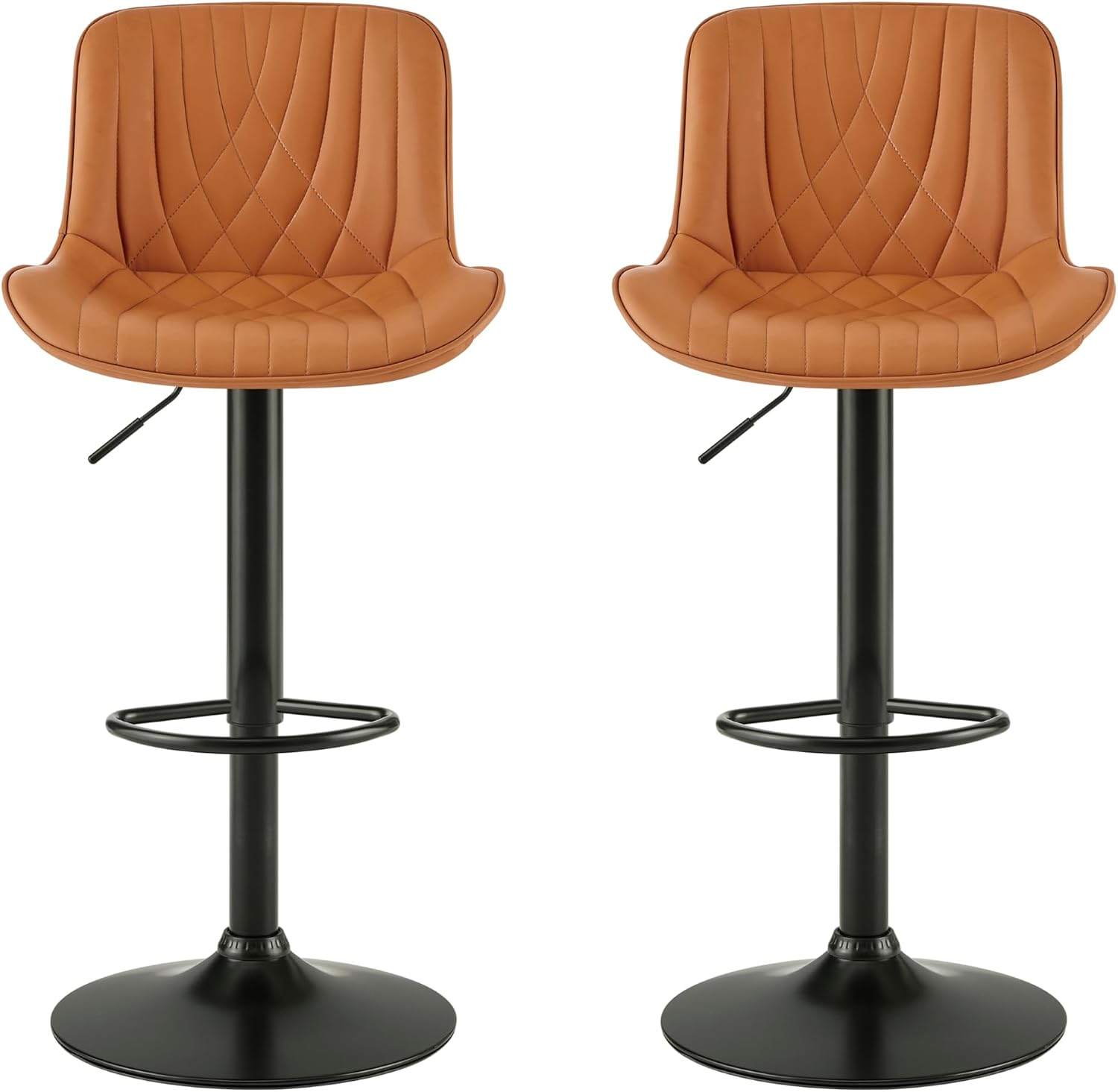 Roundhill Furniture Kovyn Contemporary Adjustable Barstool with Faux Leather Swivel Seats, Set of 2, Camel