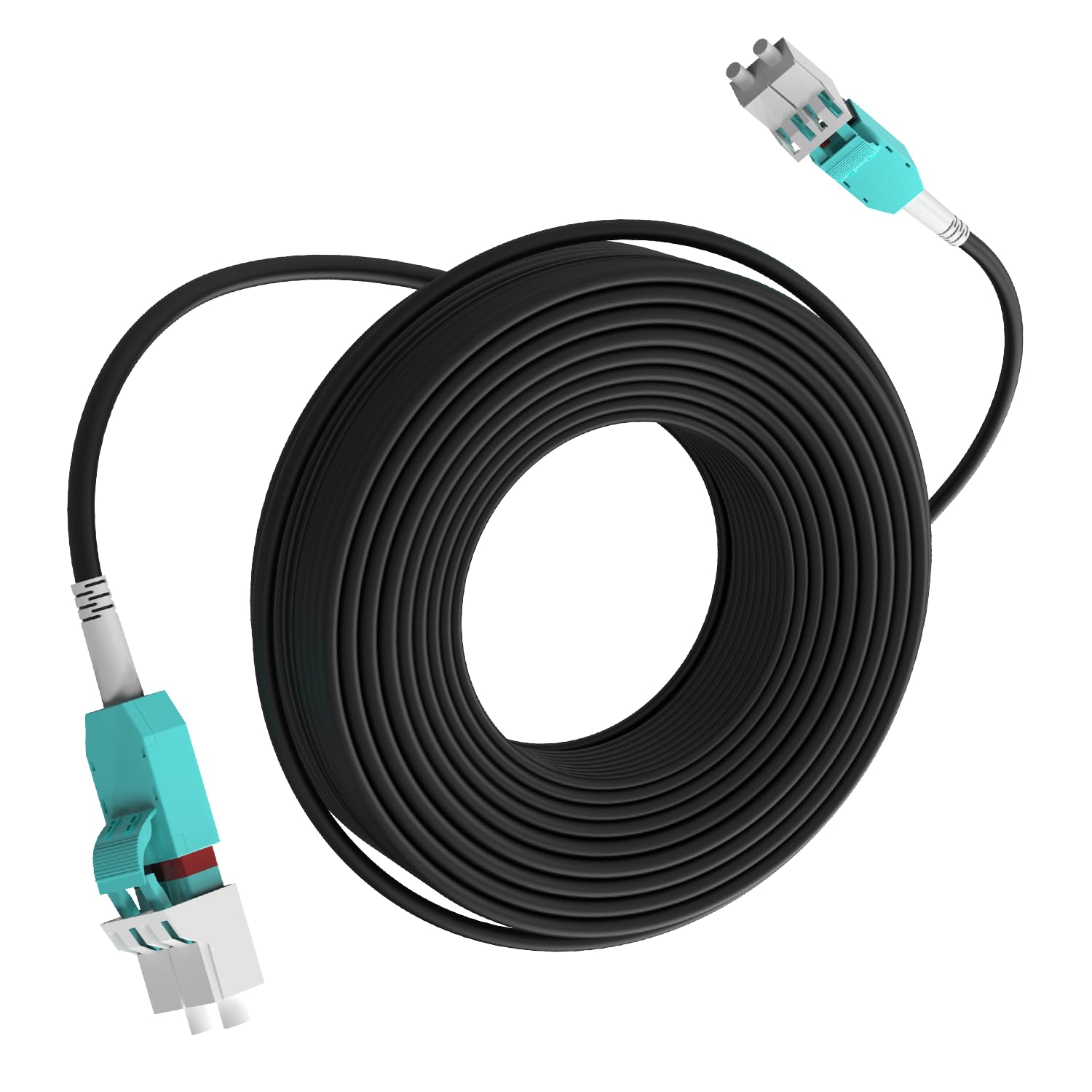 61M/200FT OM3/OM4 LC to LC Outdoor Armored Fiber Optic Patch Cable, Multimode Duplex 50/125μm, 10Gb/40Gb/100Gb, Industrial TPU Jacket, Direct Burial, Uniboot, MMF, OD 5mm, Pulling Eye Kit Installed