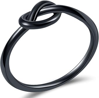 JUDE Durable Stainless Steel Silver Black Love Knot Ring Promise Celtic