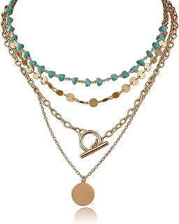 Boho Necklaces for Women Layered Turquoise Beaded Choker Necklace Western Jewelry for Women Sequin Coin Necklace Country Necklace Bohemian Boho Jewelry for Women Western Necklaces Summer Beach Necklace