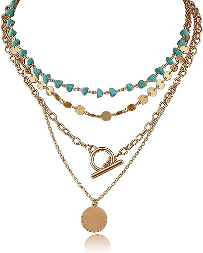 Sora Tuki Boho Necklaces for Women Layered Turquoise Beaded Choker Necklace Western Jewelry for Women Sequin Coin Necklace Country Necklace Bohemian Boho Jewelry for Women Western Necklaces Summer Beach Necklace