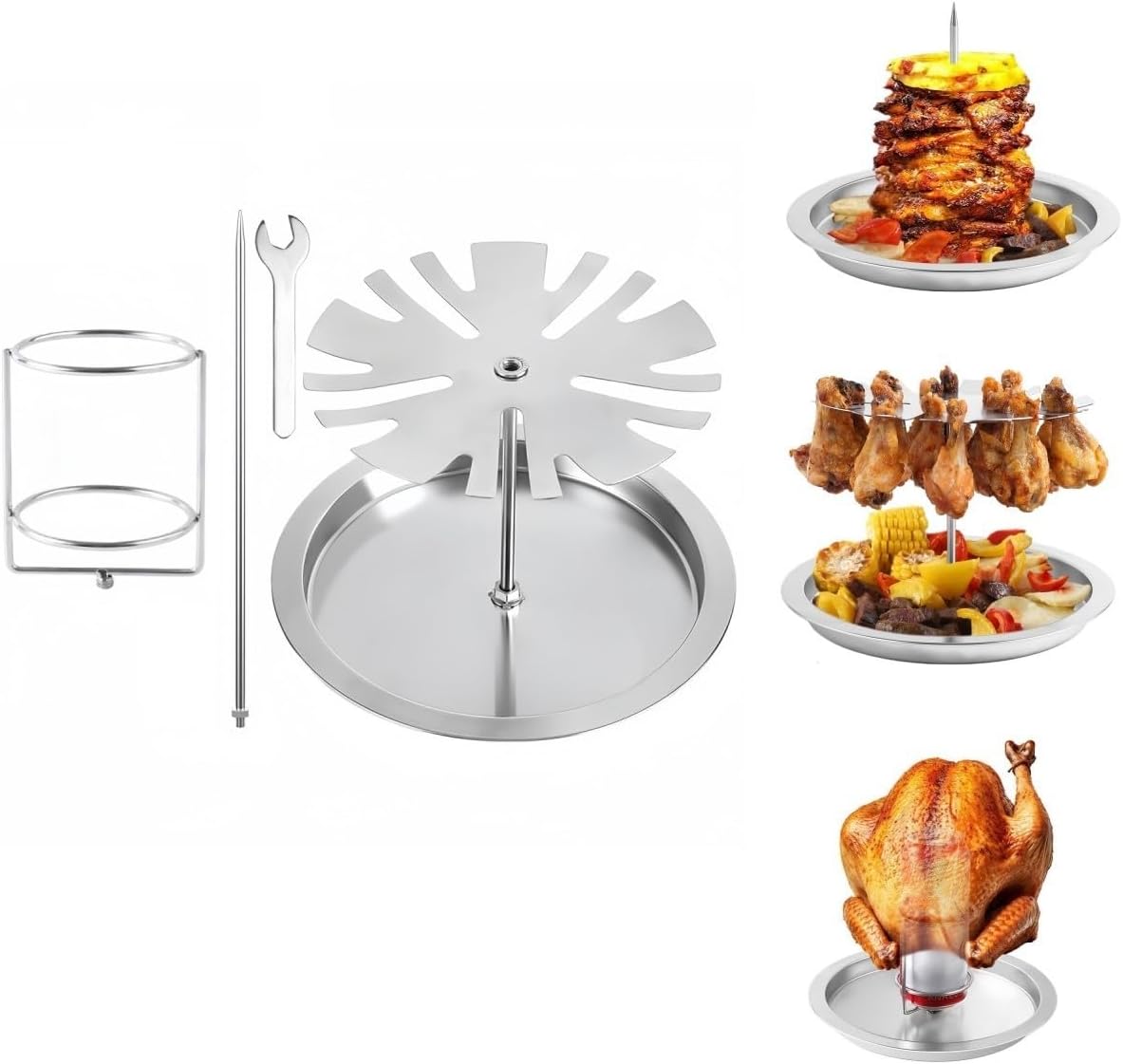Stainless Steel Turkey Fryer Stand with Removable Spikes and Chicken Leg Bracket, for Grills and Ovens, Multifunctional Poultry Roasting Rack with Cup Holder