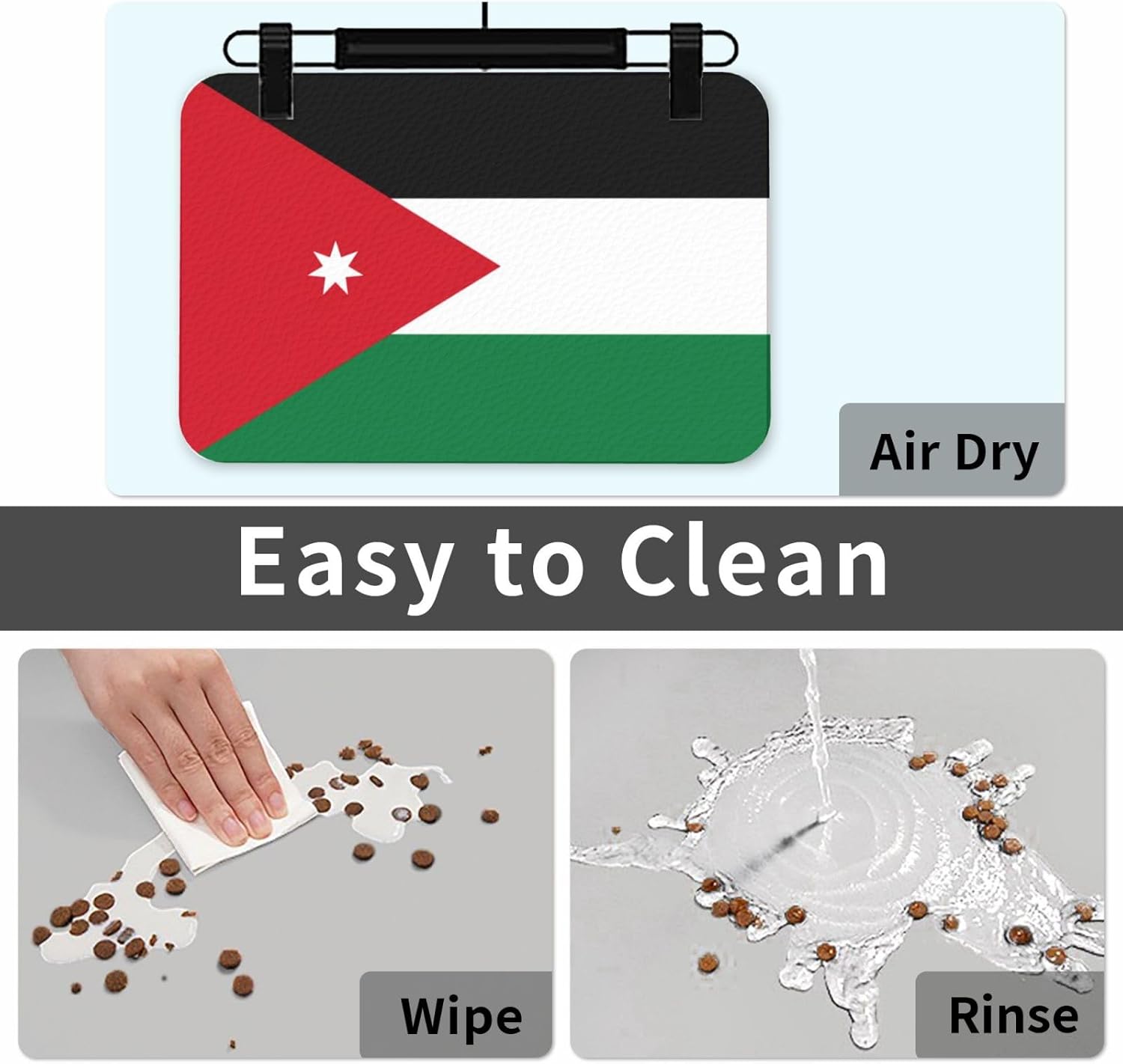 40x60cm Pet Absorbent Feeding Mat - Jordanian Flag Print Leather Non-Slip Placemat, for Dog Cat Food and Water Bowl Pads