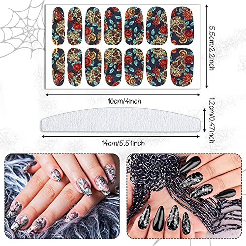 168 Pieces Skull Full Wrap Nail Stickers Gothic Art Full Wraps Nail Polish Stickers 3D Self Adhesive Nail Decal Strips With Nail File Girls Nail Decoration (Skeleton Style) #TOP4